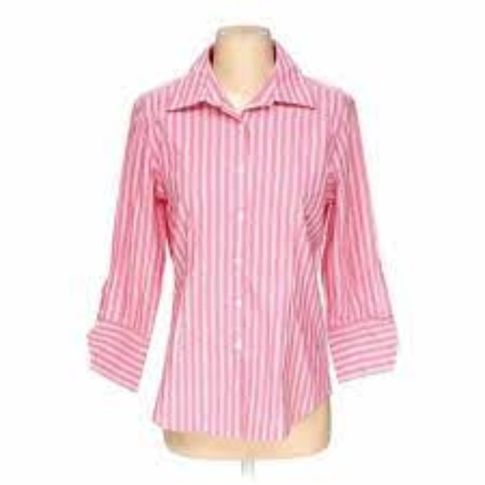 Kirkland Signature Womens Button Down 3/4 Sleeve Shirt in Pink New With Tags